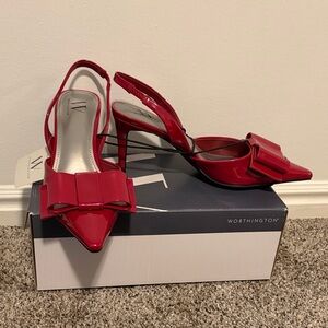 Worthington Cherry Red Slingback Heels with Bow